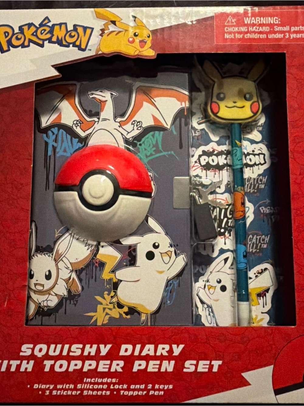Pokemon Red & White Poké Ball Squishy Diary with Pikachu Topper Pen
